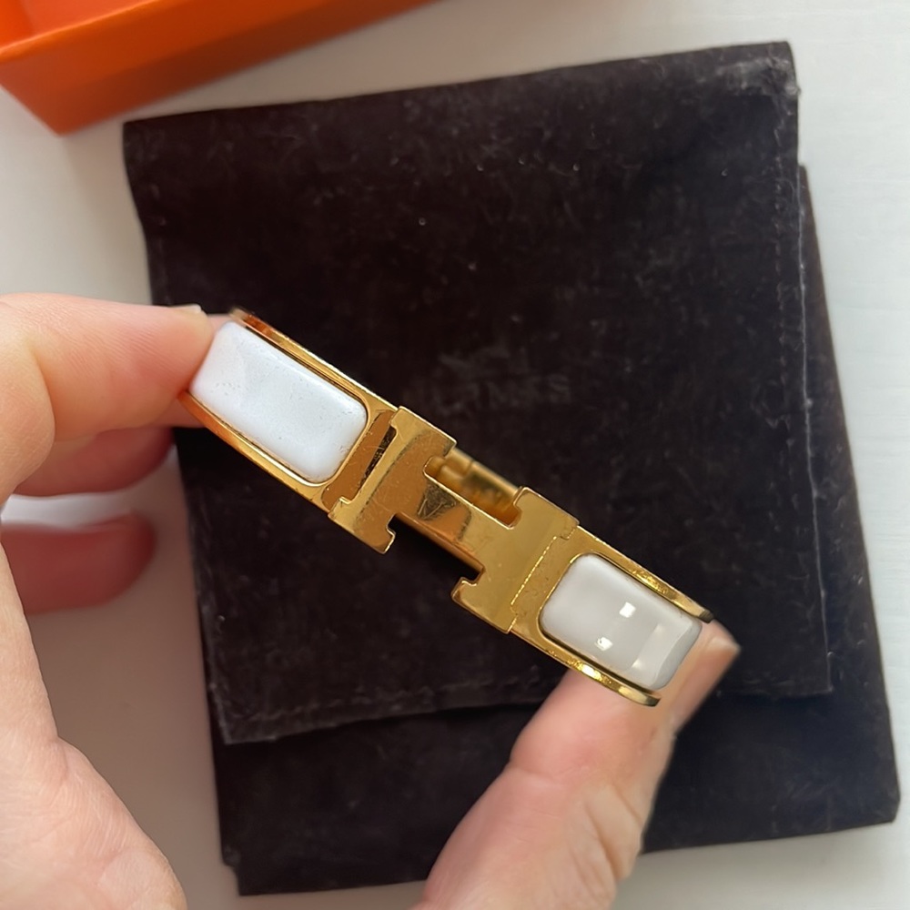 Hermes clic clac bracelet in gold and white